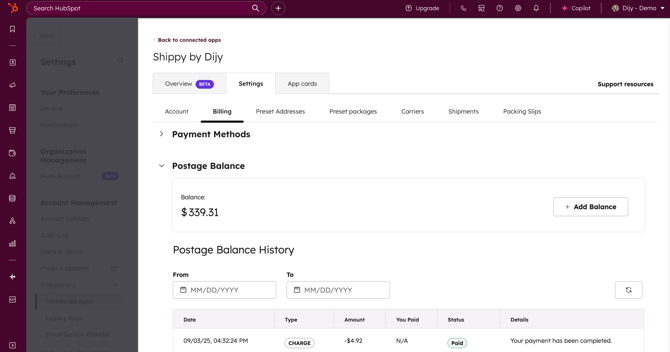 Shippy Postage Balance